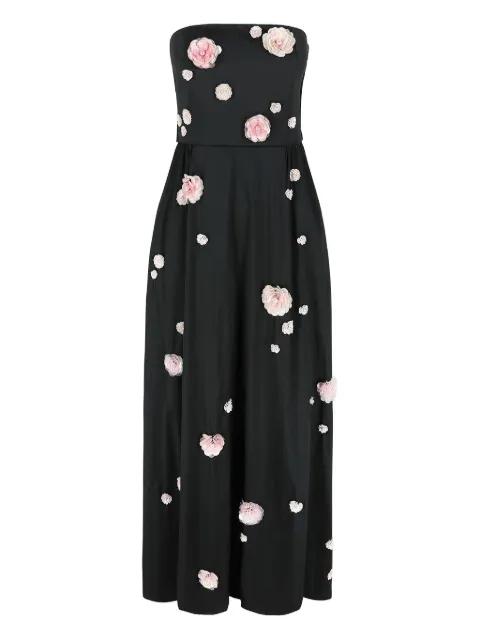 floral-appliqué strapless dress by BERNADETTE