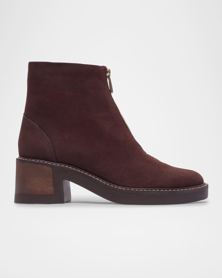 Tess Suede Zip-Front Booties by BERNARDO