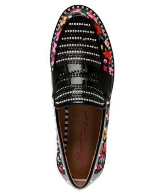 Women's Darian Pearl-Embellished Tailored Lug-Sole Loafers by BETSEY JOHNSON Women's Darian Pearl-Embellished Tailored Lug-Sole Loafers by BETSEY JOHNSON