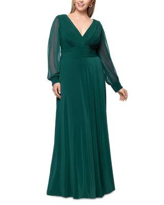 Plus Chiffon Long Sleeve V Neck Gown by BETSY&ADAM