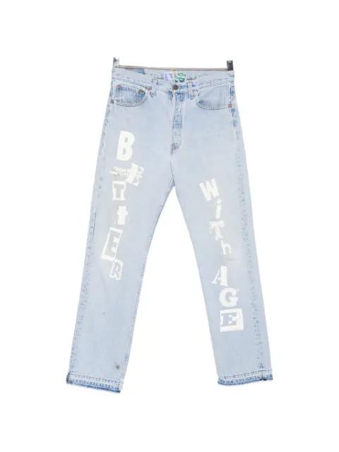 logo-print raw-cut jeans by BETTER WITH AGE