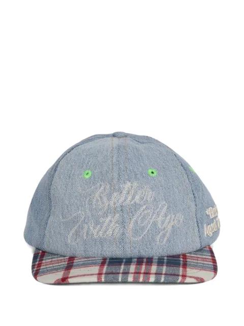 plaid brim embroidered hat by BETTER WITH AGE