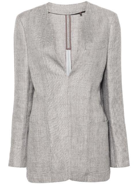 x Zegna collarless V-neck blazer by BETTTER