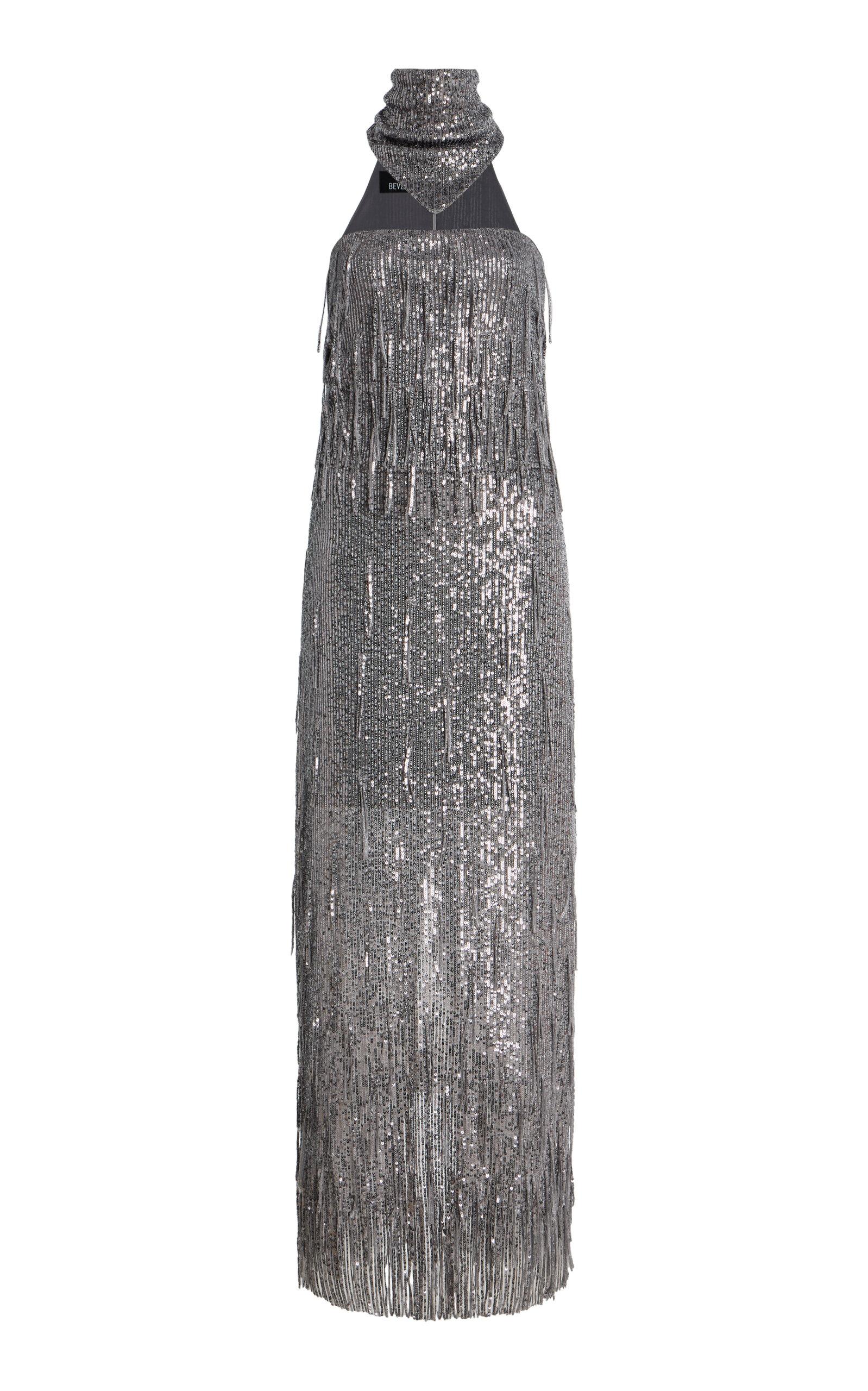 BEVZA Sunbeams Scarf-Neck Fringed Sequined Maxi Dress - Moda Operandi by BEVZA