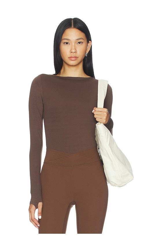 Beyond Yoga Serene Boatneck Bodysuit in Brown by BEYOND YOGA