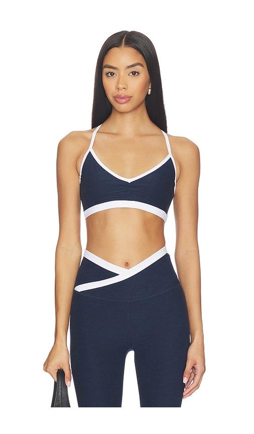 Beyond Yoga Spacedye Shirred Colorblock Bra in Navy by BEYOND YOGA