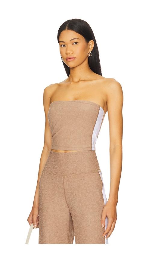Beyond Yoga Spacedye Strapless Stripe Top in Brown by BEYOND YOGA