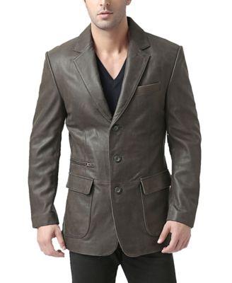Men's Men Mark Three-Button Distressed Leather Blazer by BGSD