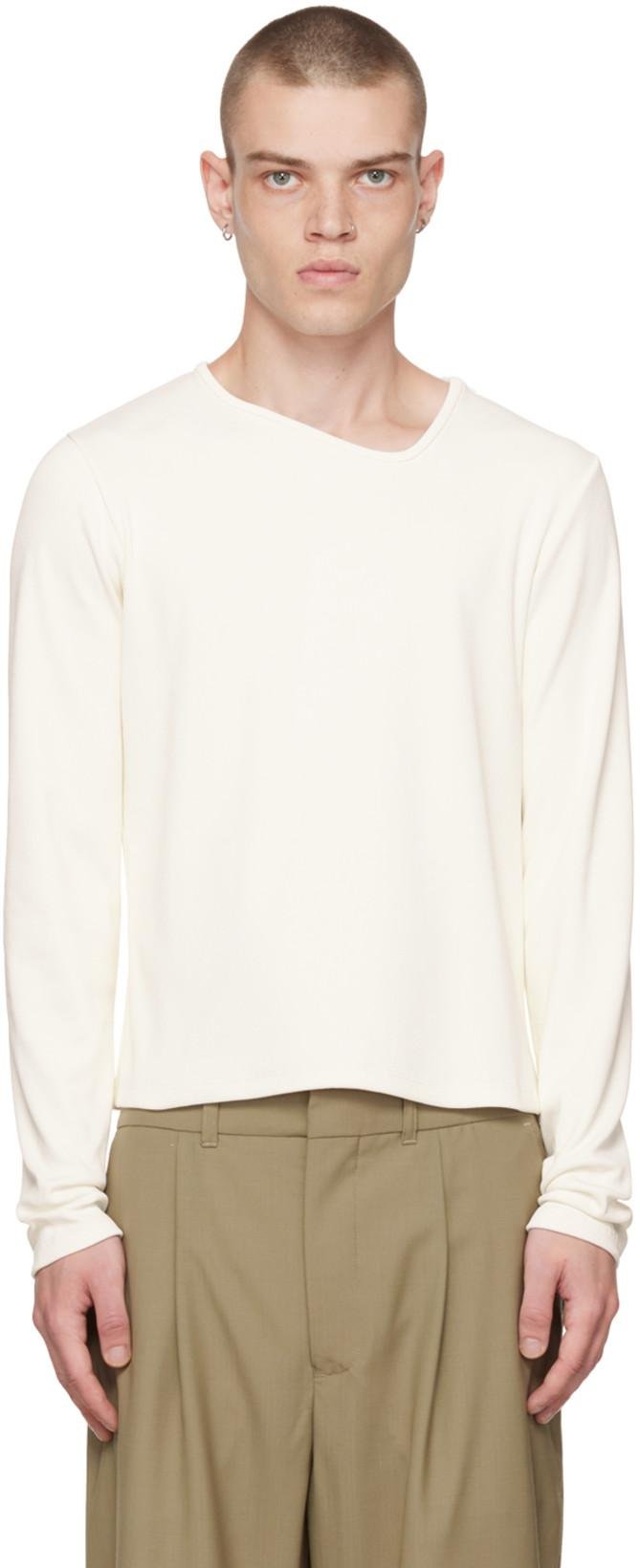 White Asymmetric Long Sleeve T-Shirt by BIANCA SAUNDERS