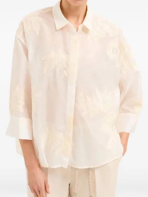 leaf-embroidered semi-sheer shirt by BIANCALANCIA