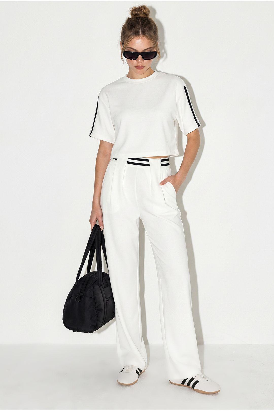 2-Piece Crew Neck T-Shirt And Wide Leg Trousers Set by BIANCO LUCCI