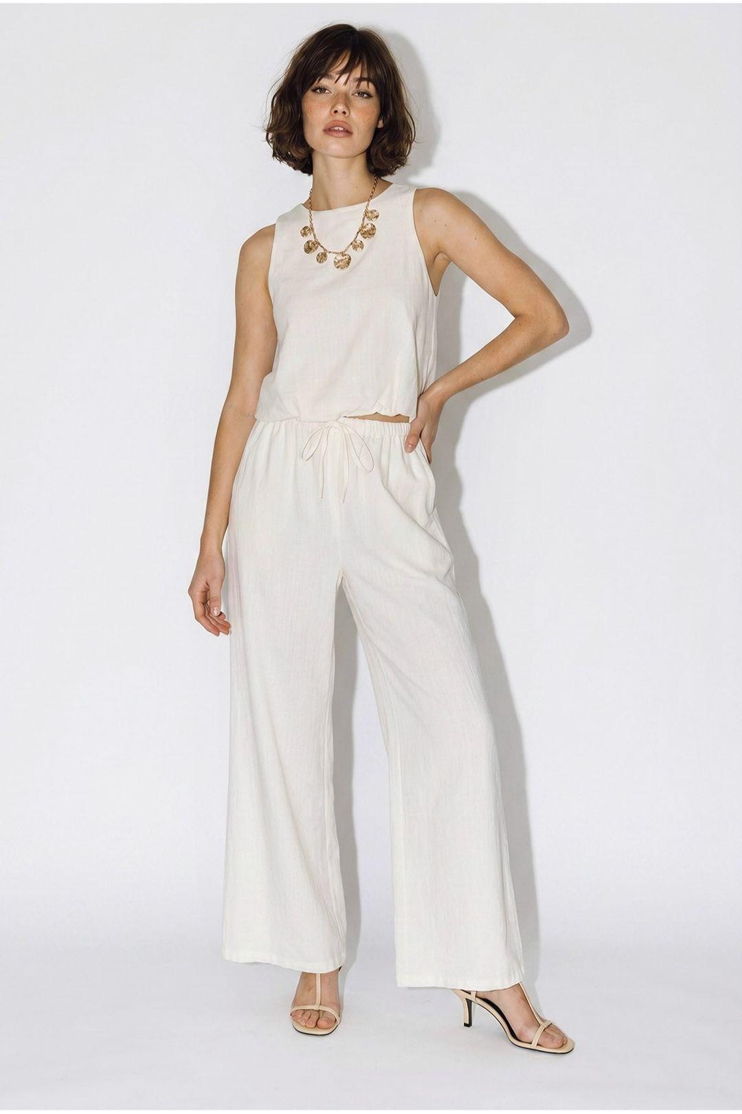Cotton Wide-Leg Sleeveless Jumpsuit by BIANCO LUCCI