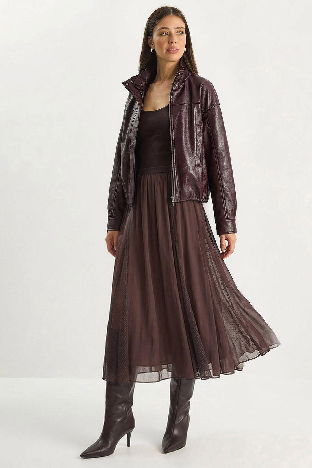 High-Waist A-Line Chiffon Maxi Skirt by BIANCO LUCCI