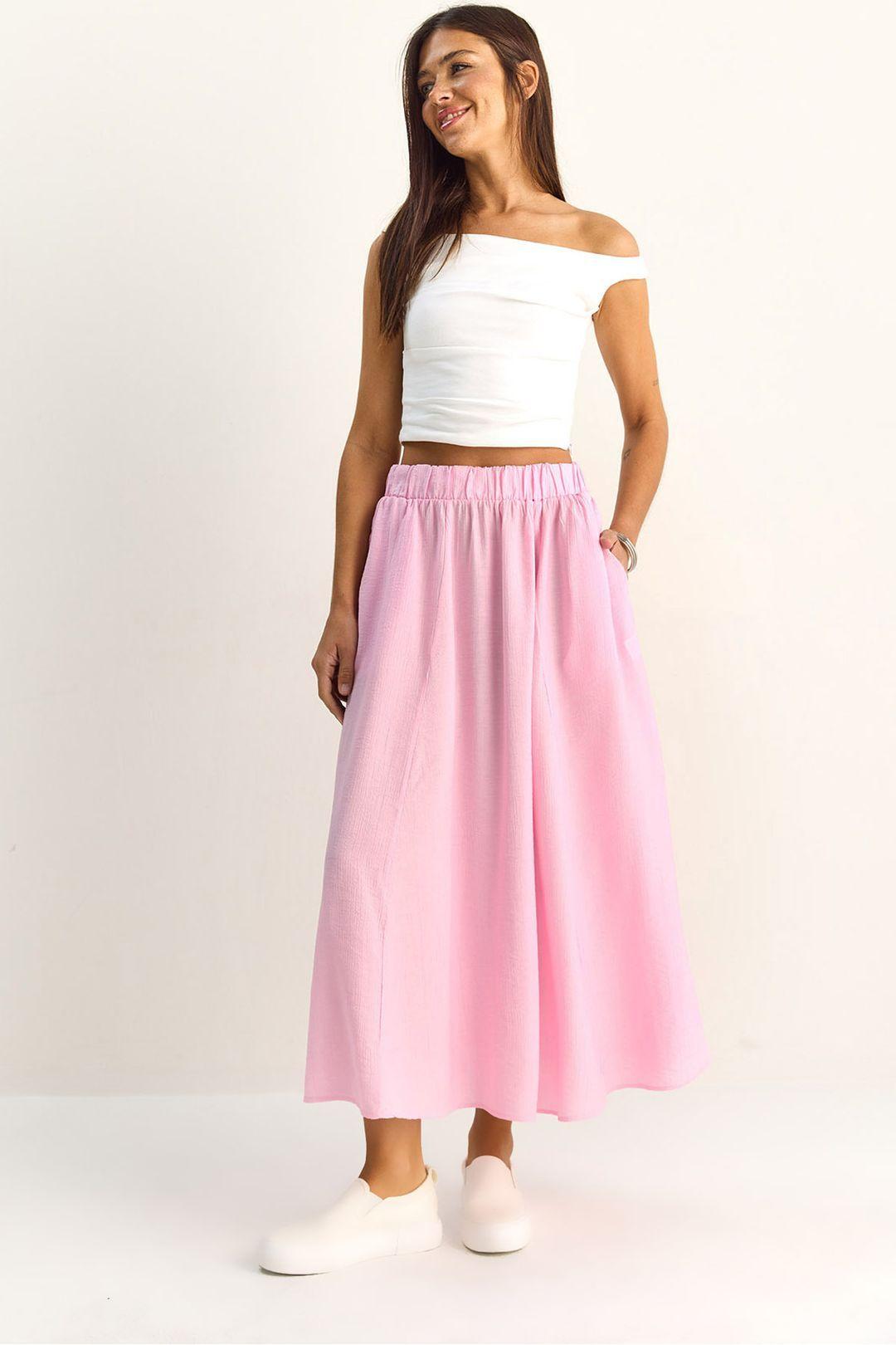 High Waist A-Line Maxi Skirt with Pockets by BIANCO LUCCI