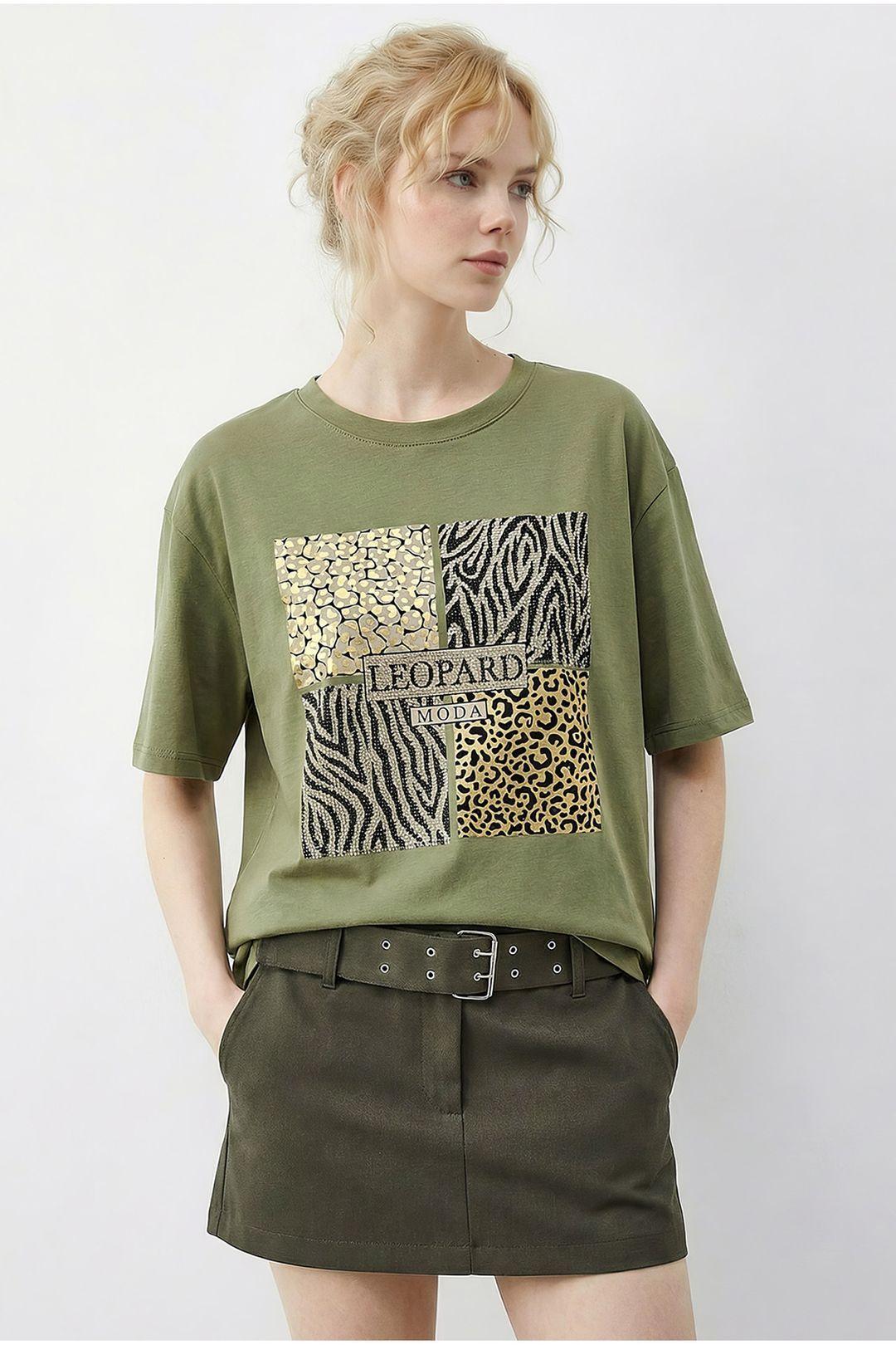 Leopard Print Sequin Crew Neck T-Shirt by BIANCO LUCCI