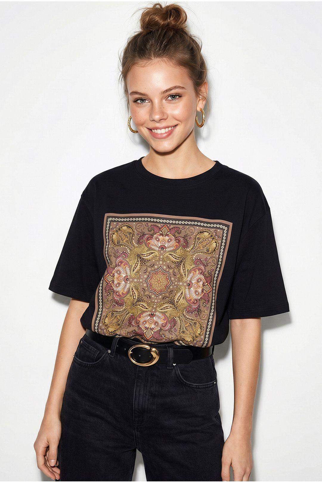 Oversized Ethnic Print Cotton T-Shirt by BIANCO LUCCI