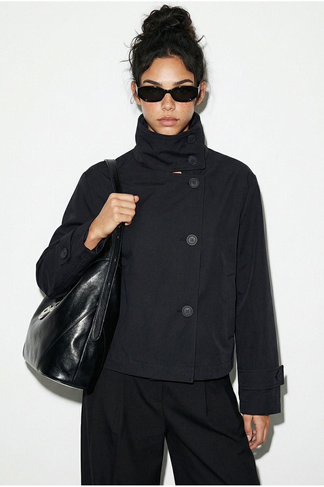 Short Mandarin Collar Trench Coat by BIANCO LUCCI