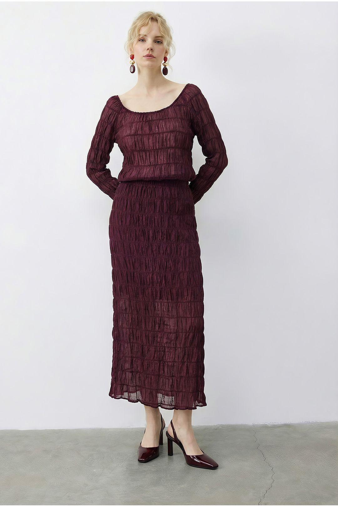 Textured Cotton Blouse and Maxi Skirt Set by BIANCO LUCCI