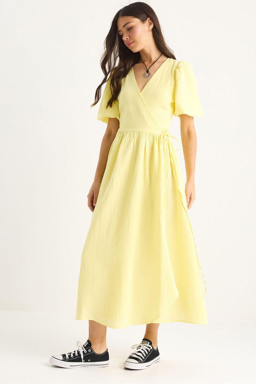 Textured V-neck Midi Dress with Wrap Closure by BIANCO LUCCI