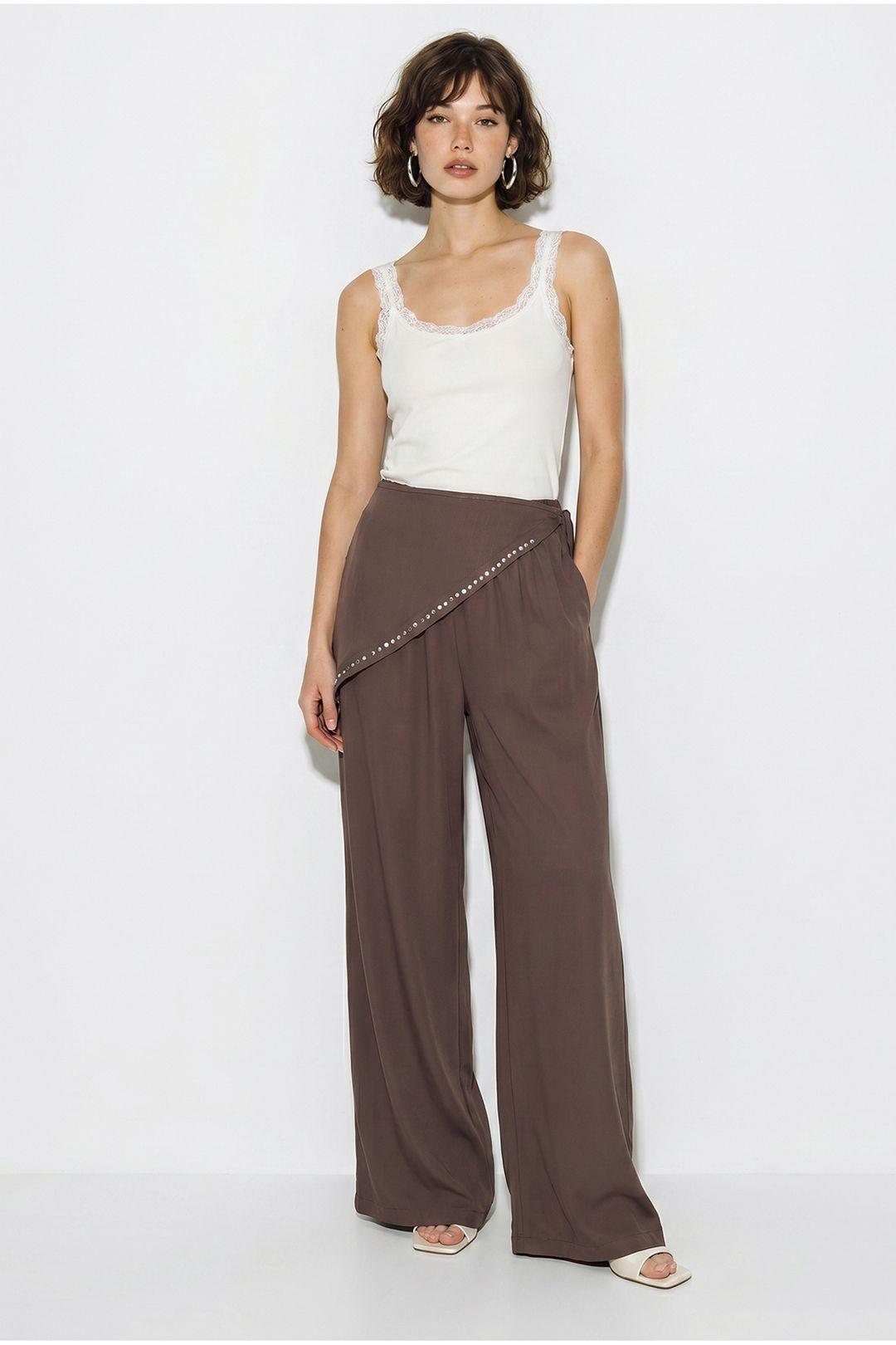 Wide Leg Pull-On Trousers by BIANCO LUCCI
