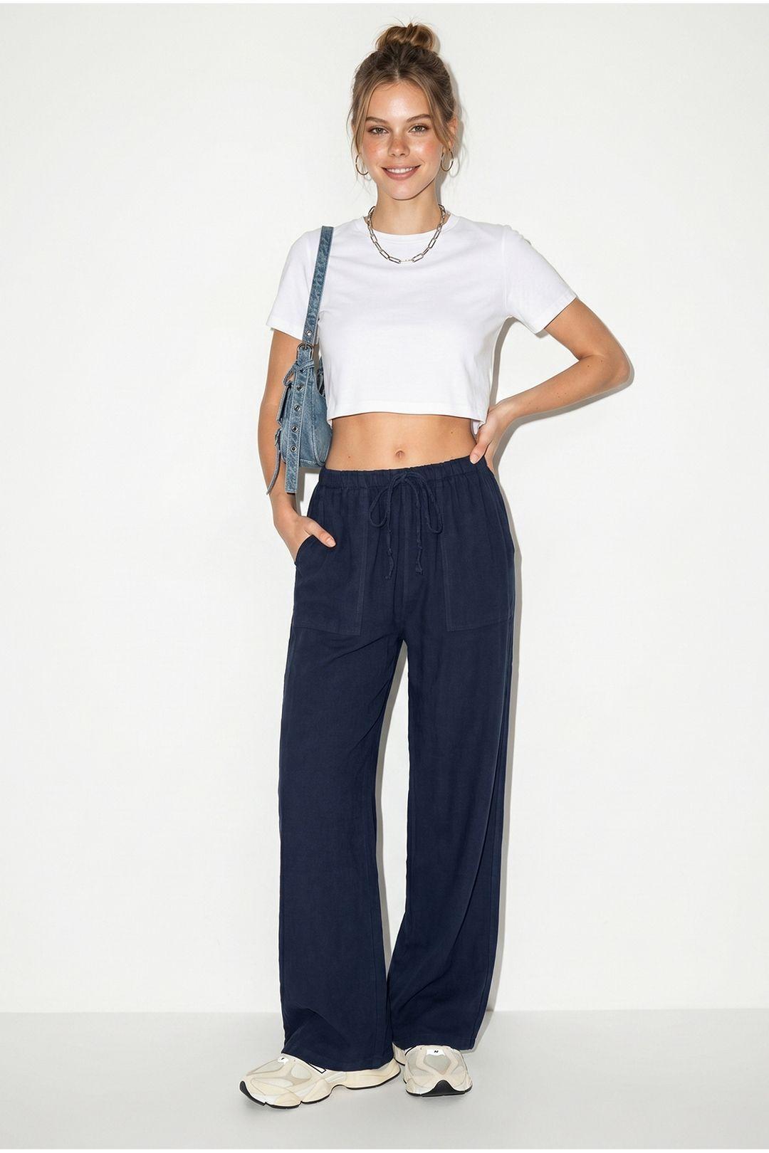 Wide-leg Cotton Trousers With Drawstring Waist by BIANCO LUCCI