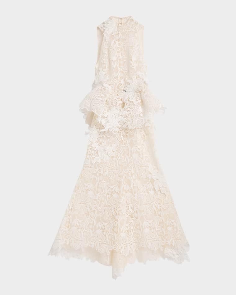 Nomad High-Low Floral Lace Halter Gown by BIBHU MOHAPATRA
