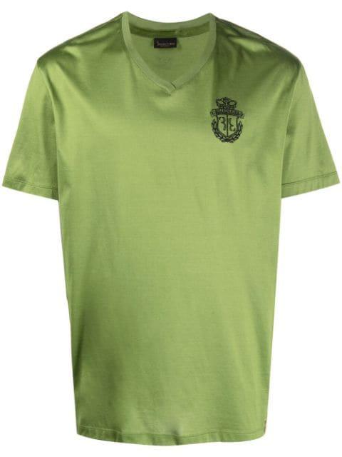 Crest-embroidered V-neck T-shirt by BILLIONAIRE