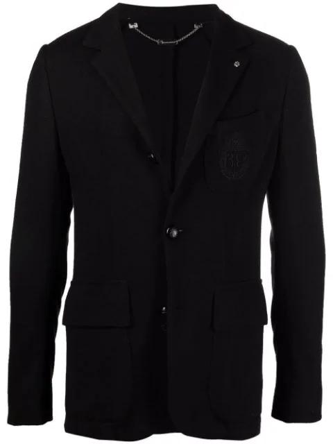 crest-embroidered slim-fit blazer by BILLIONAIRE