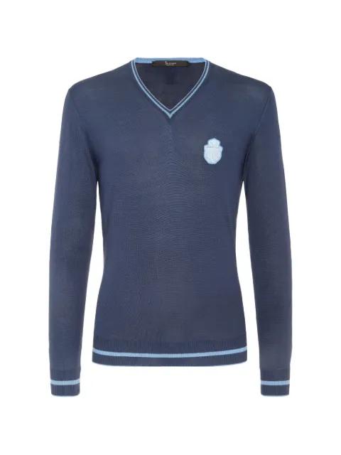 embroidered crest V-neck sweater by BILLIONAIRE