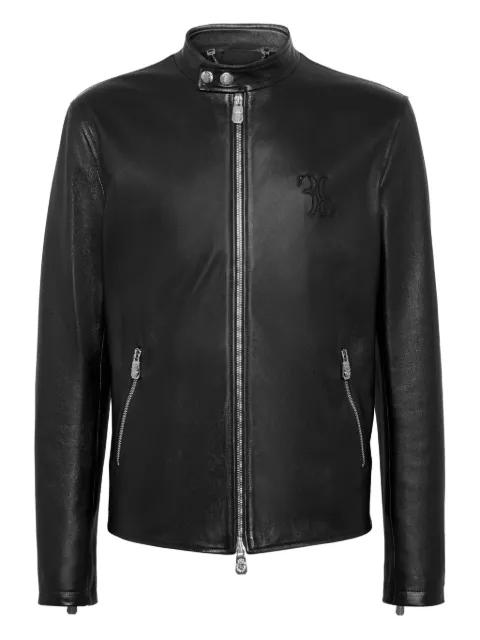 embroidered zip-fastening leather jacket by BILLIONAIRE