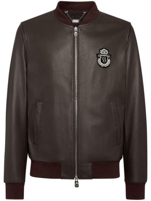logo-patch leather bomber jacket by BILLIONAIRE