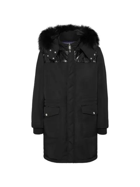 python-trimmed fur-hoodied parka by BILLIONAIRE