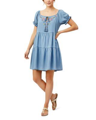 Petal Song Embroidered Denim Dress by BILLY T