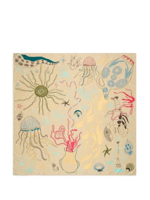 marine-print square scarf by BIMBA Y LOLA
