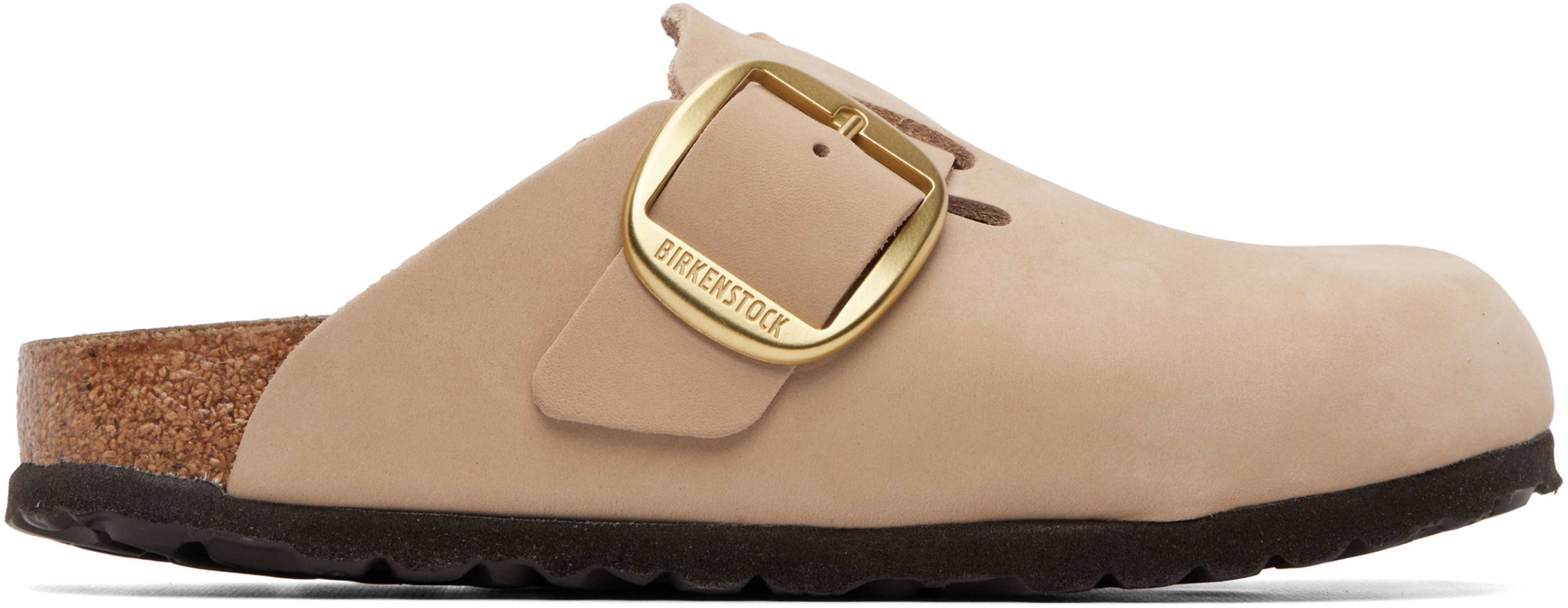 Beige Narrow Boston Big Buckle Nubuck Leather Loafers by BIRKENSTOCK
