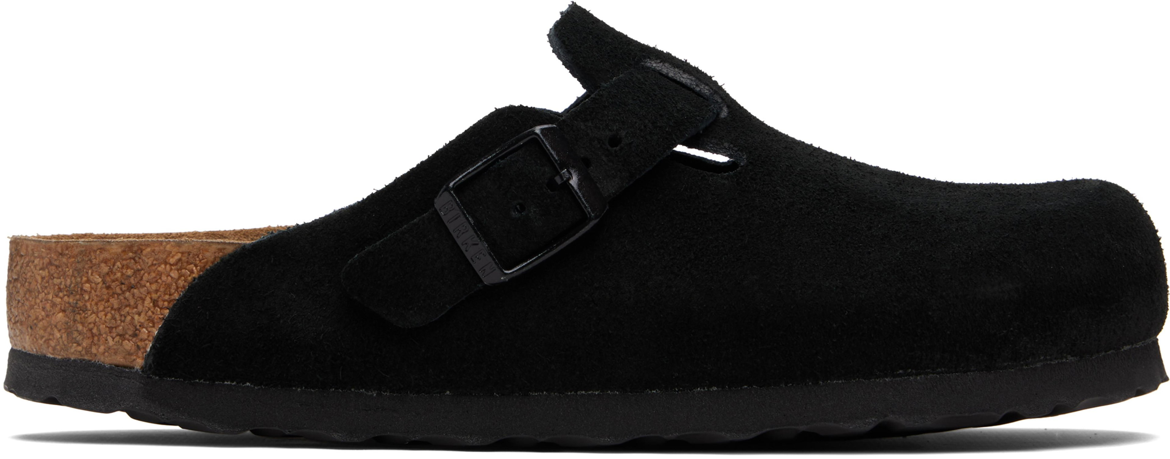 Black Regular Boston Soft Footbed Suede Leather Loafers by BIRKENSTOCK