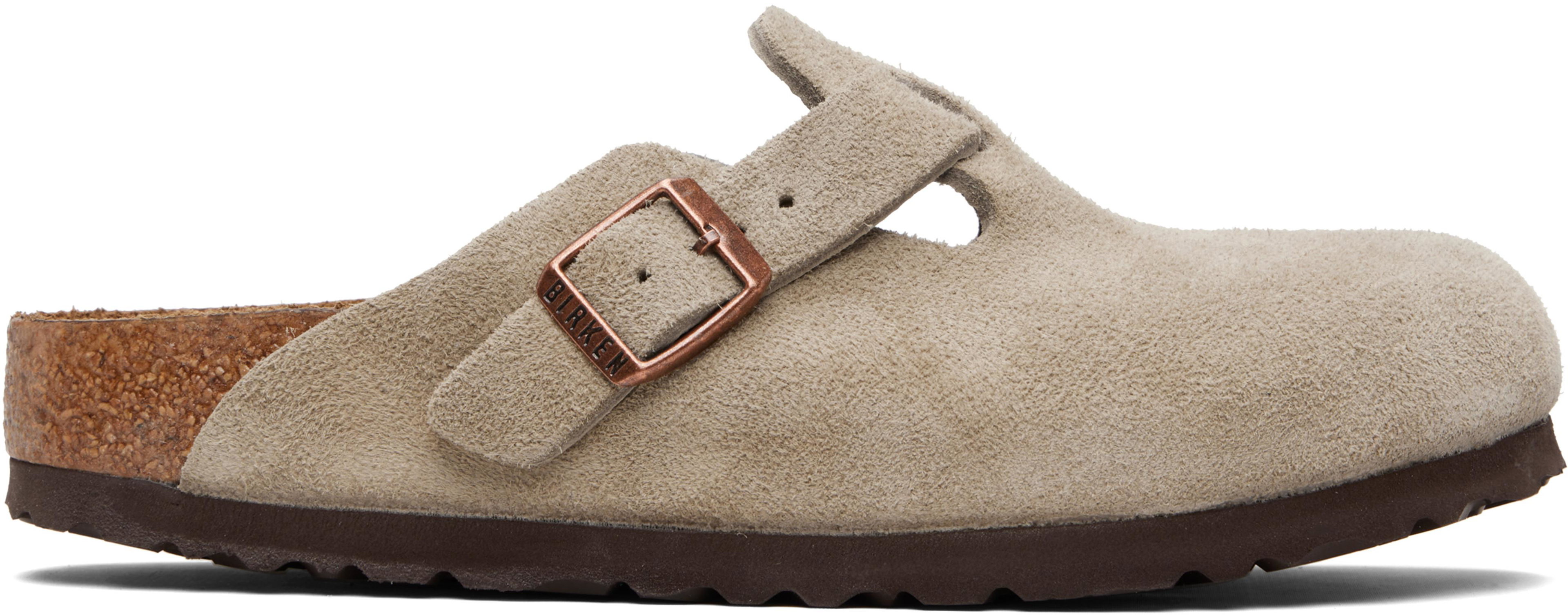 Taupe Regular Boston Soft Footbed Suede Leather Loafers by BIRKENSTOCK