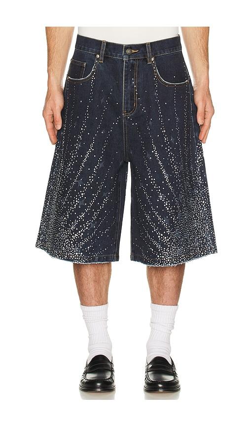 Birth Of Royal Child 20K Diamond Starlight Denim Shorts in Blue by BIRTH OF ROYAL CHILD