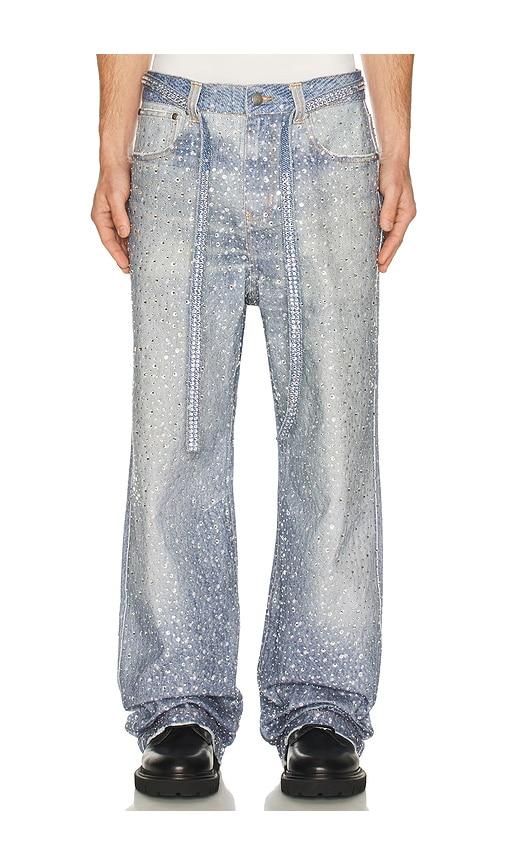 Birth Of Royal Child 3D Printing Washed 20K Swarovski Diamond Boro Pants in Blue by BIRTH OF ROYAL CHILD