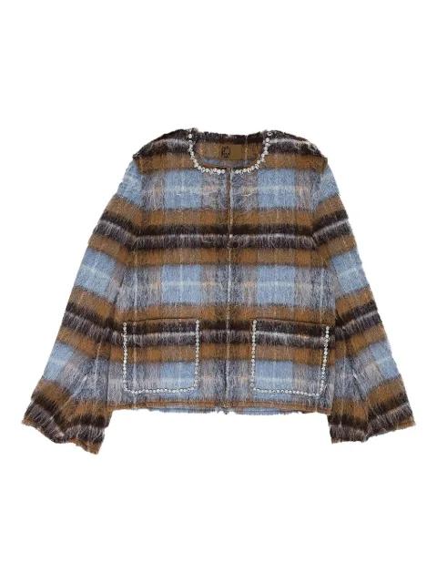pearl-embellished plaid jacket by BIRTH OF ROYAL CHILD
