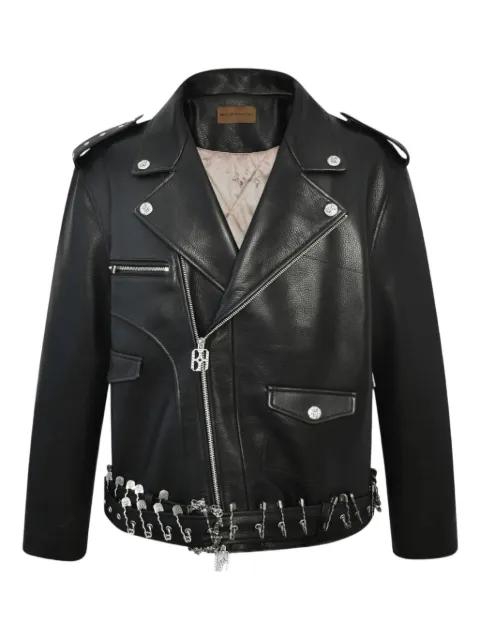 pin-detail leather biker jacket by BIRTH OF ROYAL CHILD