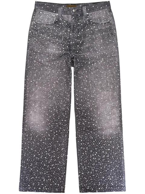 rhinestone-embellished "Black" straight jeans by BIRTH OF ROYAL CHILD