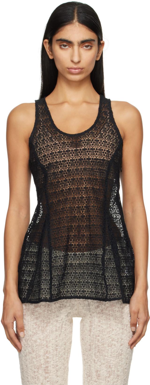 Black Tailored Lace Tank Top by BITE