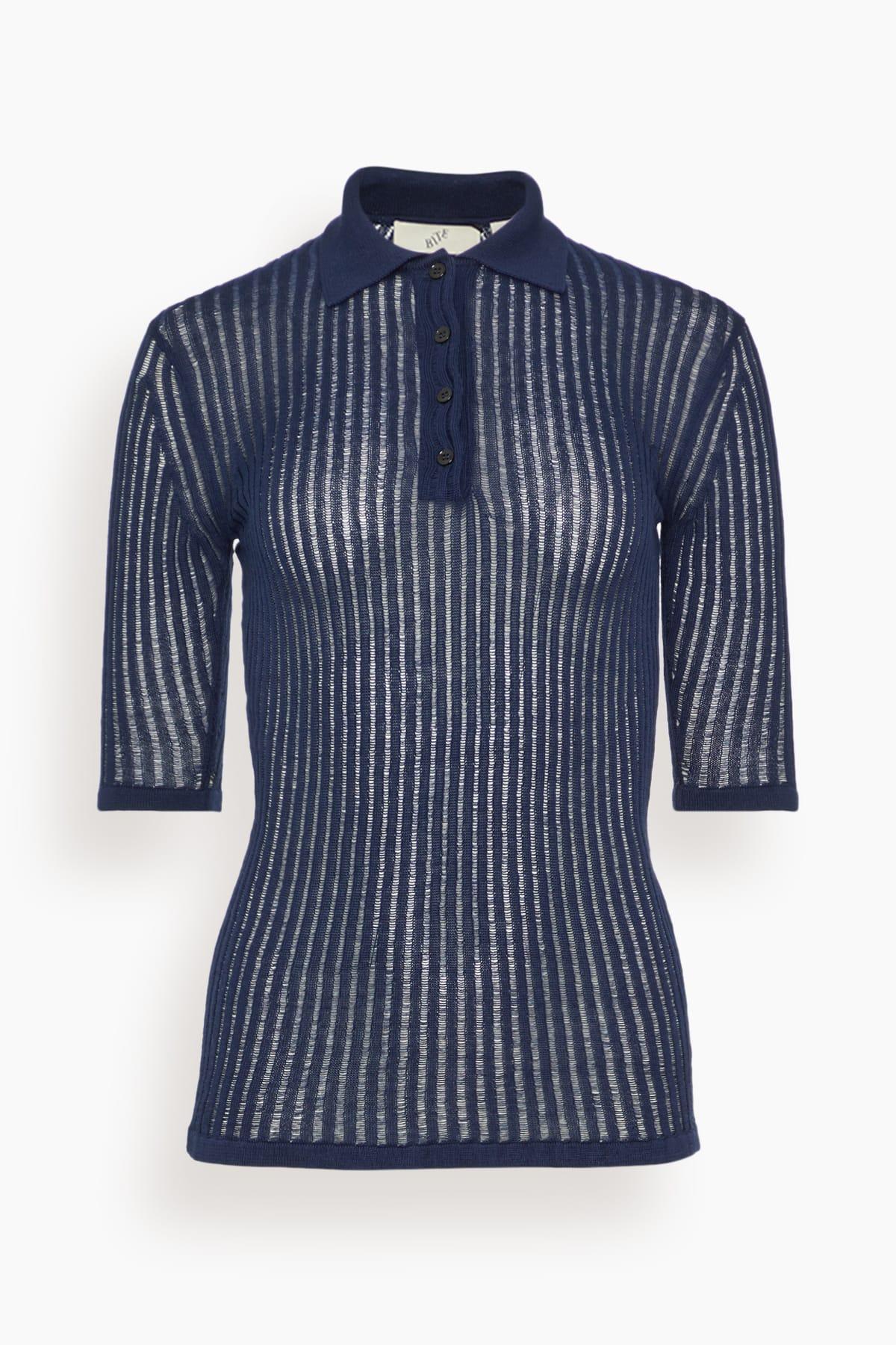 Cotton Net Rib Top in Dark Navy by BITE STUDIOS