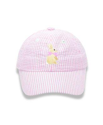 Girl's Seersucker Bunny Bow Baseball Hat - Baby by BITS&BOWS Girl's Seersucker Bunny Bow Baseball Hat - Baby by BITS&BOWS