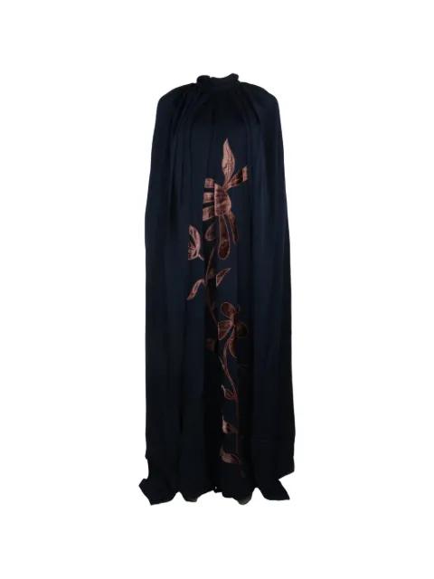 Indara velvet-appliqué cape dress by BIYAN