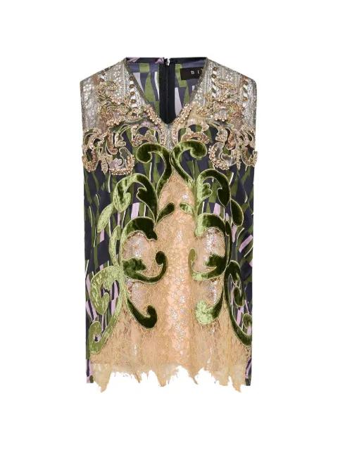 bead-embellished lace-trim silk blouse by BIYAN