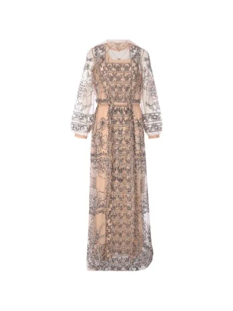 embroidered beaded tulle maxi dress by BIYAN