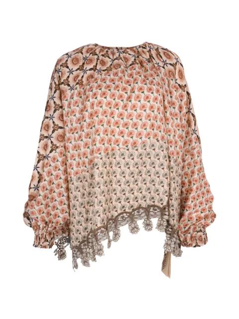 embroidered-hemline print blouse by BIYAN