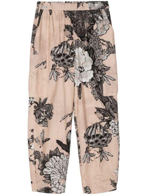 floral-print elasticated waistband cropped trousers by BIYAN